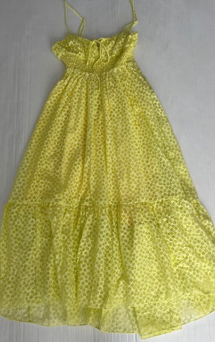 New Urban Outfitters Women Reina Semi-Sheer Preppy Yellow Midi Dress Size Small - Picture 7 of 13