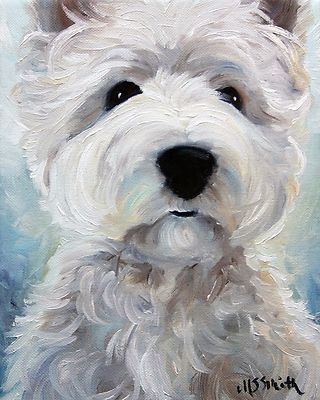 SPARROW Westie West Highland White Terrier Dog Art Oil Painting