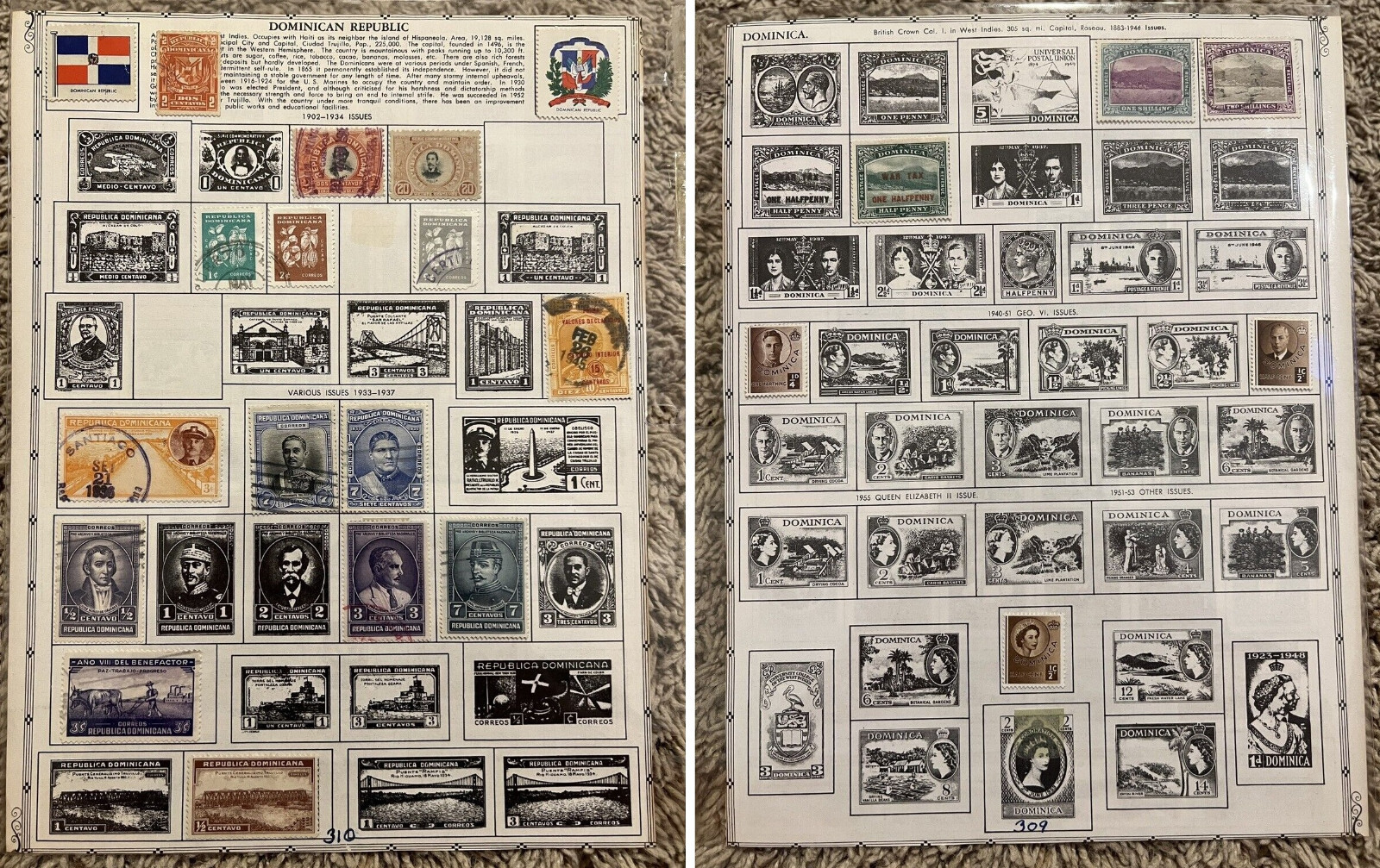 1900s-1950s DOMINICAN REPUBLIC STAMP LOT ON ALBUM PAGE MINT USED OVERPRINTS