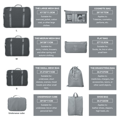 10Pcs Packing Cubes Luggage Storage Organiser Compression Travel Suitcase Bag AU - Picture 25 of 56