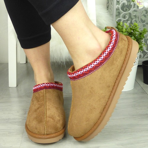 Slippers Girls Shoes Ladies In Out Door Slip On Warm Faux Fur Lined Womens Sizes - Picture 23 of 94