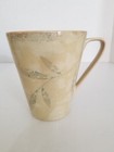 Pier 1 Imports "Antiqued" Cup Mug Stoneware Gold With Leaves Pointed Handle Used