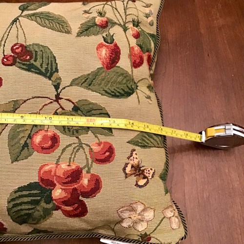 Vintage Borgata Tapestry Cherries Throw Pillow Design On Both Sides 16” Square - Picture 6 of 6