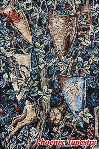 William Morris Holy Grail Tapestry - Verdure with Deer and Shields, 54"x25", US - Picture 7 of 11