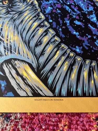 TODD SLATER NIGHT FALLS ON SUMERIA ELEPHANT LION WIND CHIME GOLD /6 POSTER - Picture 3 of 4