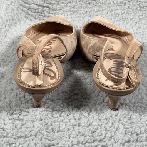 Sam Edelman Women's Tan Suede short heels shoes SZ 8M kitten heels sling back - Picture 7 of 8