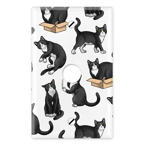 Tuxedo Cat Duplex Toggle Outlet Rocker Switch Wall Plate Cover (1 2 3 4 Gang) - Picture 91 of 106