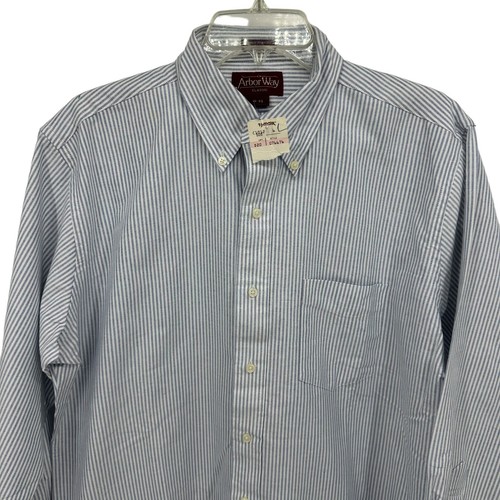 Arbor Way Pinpoint Oxford Shirt Long Sleeve Button Down Mens 16-33 Striped NWT - Picture 2 of 16