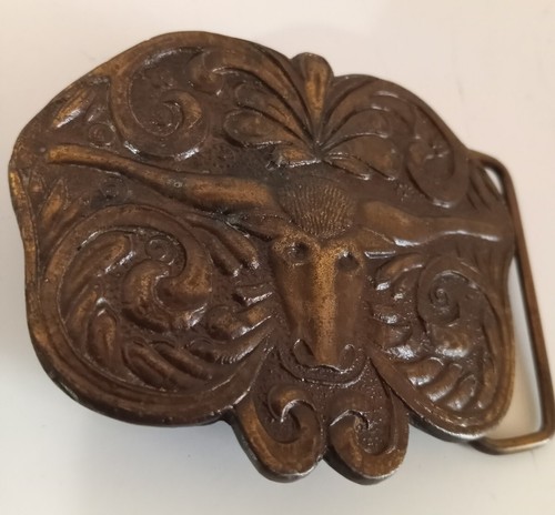 Vintage Solid Brass Belt Buckle Longhorn 3" - Picture 2 of 7
