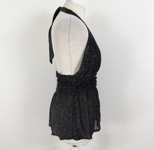Vintage Black Glitter Halter Top Size 12 Handmade Halter Tie-Neck 1970’s - Picture 4 of 6