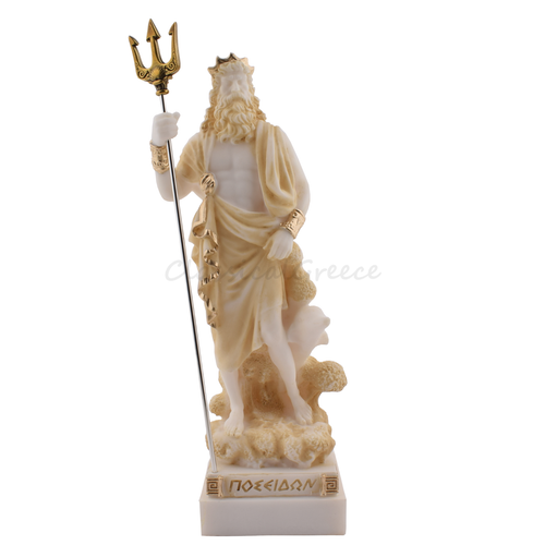 Statue antiker griechischer Gott Poseidon Alabaster 9" - 23 cm Gussmarmor Mythologie - Bild 9 von 10