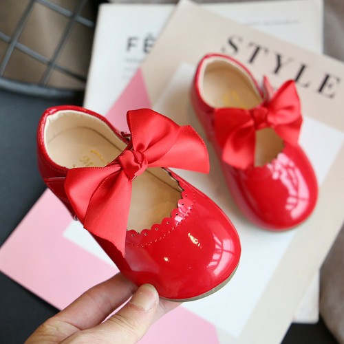 Spanish Bow Shoes Baby Girls Mary Jane Bowknot Wedding Party Patent Flat Shoes - Bild 15 von 16