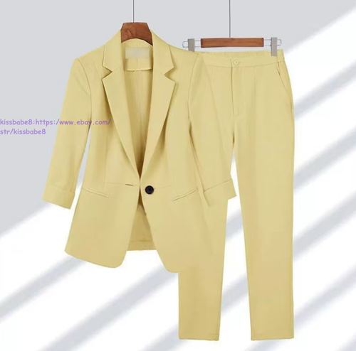 Conjunto de 2 piezas de traje para mujer blazer delgado + conjunto de pantalones vestidos trabajo oficina trajes de negocios - Imagen 8 de 17