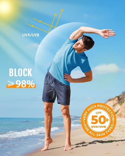 UPF50+ Men's UV Shirts Short Sleeve Quick Dry Performance Gym Workout Athletic T - Picture 57 of 139