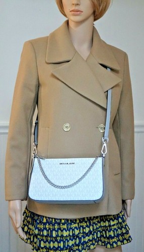 NWT Michael Kors Jet Set MEDIUM Conv. Shouder X-body Pouchette In BRIGHT WHITE - Picture 3 of 12