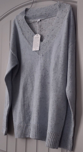 Womens Speckled Blue Sweater XL Long Sleeve V NECK ribbed trim NWT - Picture 3 of 11