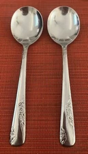 Vintage Everbrite FAVORITE Glossy Stainless SOUP SPOON ROUND BOWL 7” Set of 2