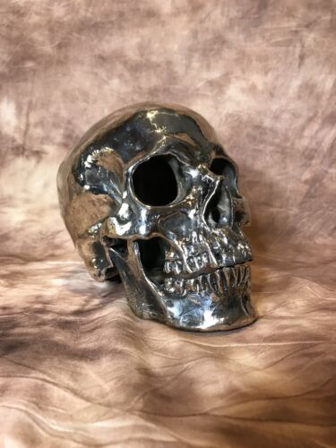 Silver Bronze Skull Sculpture By Chris Levatino - Picture 5 of 12