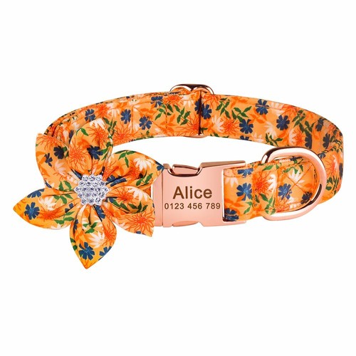 Personalisiertes Hundehalsband für kleine mittlere große Blume graviert Name Ausweis Etikett Mädchen - Bild 15 von 23