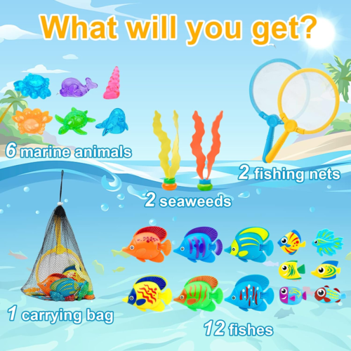 23 Pcs Pool Toys for Kids, Bath Toys Dive and Grab Fishing Game Set, Diving Toys - Picture 2 of 12