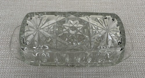 Vintage Butter Dish With Lid Anchor Hocking Star of David Prescut Glass Ribbed - Picture 5 of 9