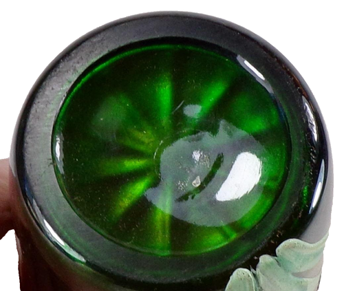 Fenton Prism Band Tumbler Carnival Glass Green Enamel Crocus Hand Paint Vintage - Picture 6 of 6