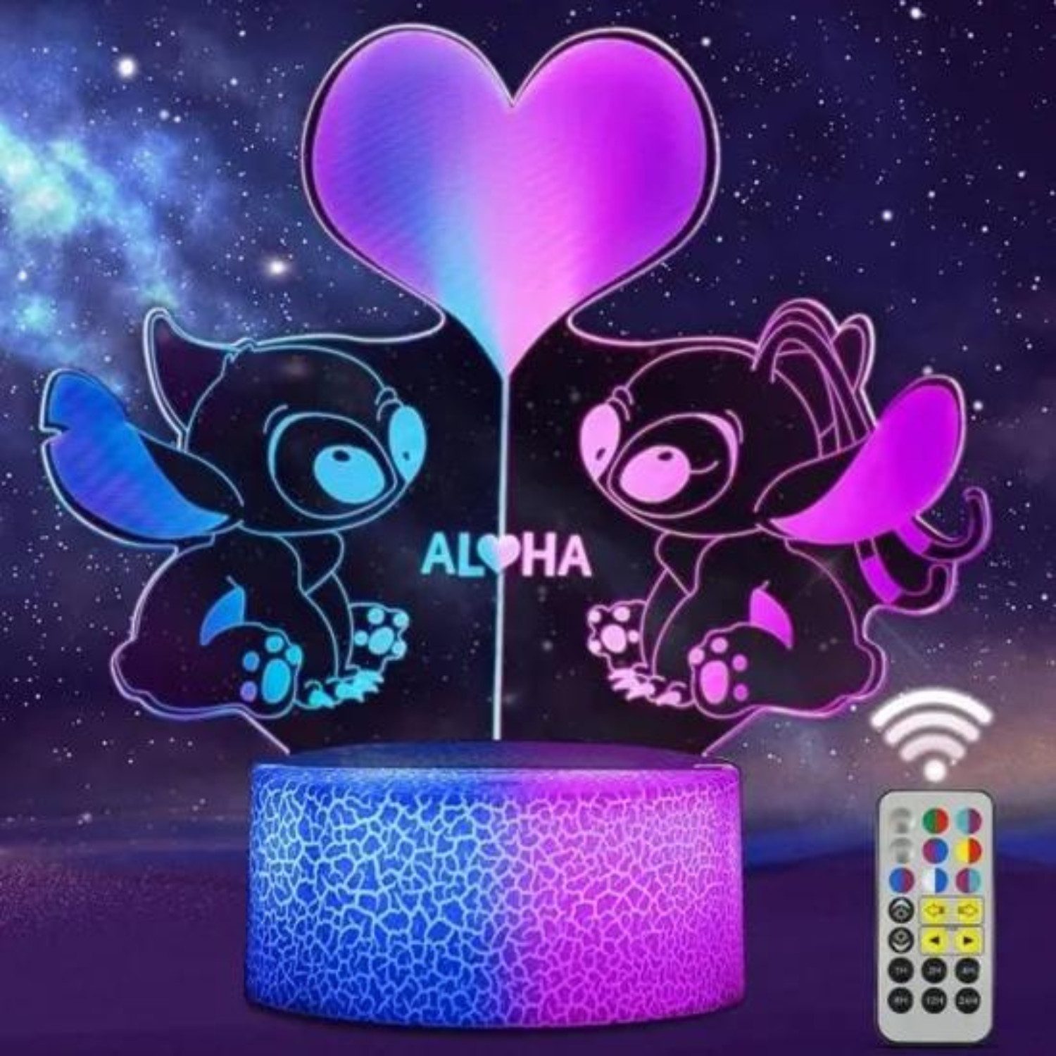 Lampe Stitch luminaire LED multicolore 14 couleurs avec veilleuse télécommande