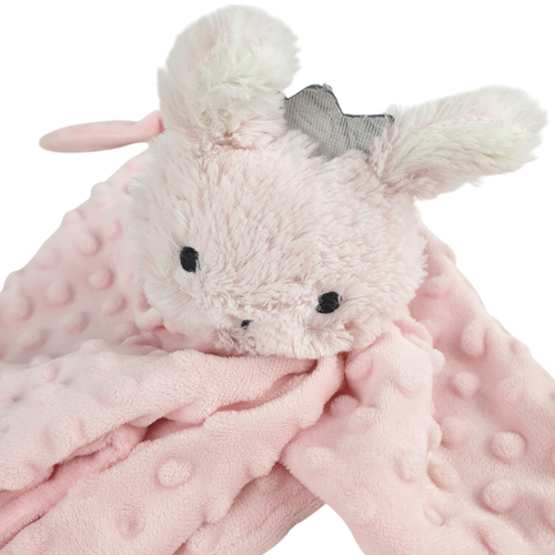 ANKO Bunny Rabbit Tiara Princess Knotted Minky Comforter Baby Sleep Lovey Pink - Picture 5 of 9