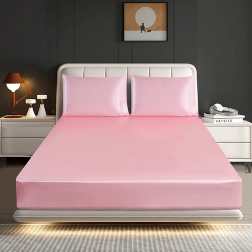 3Pcs Luxury Silk Satin Fitted Sheet 40cm Deep Mattress Cover Double & Pillowcase - Picture 34 of 136