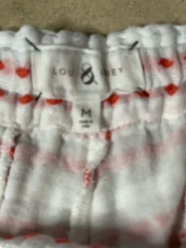 loft lou grey women’s medium white dot stripe print Cotton tie front shorts XX - Picture 3 of 6