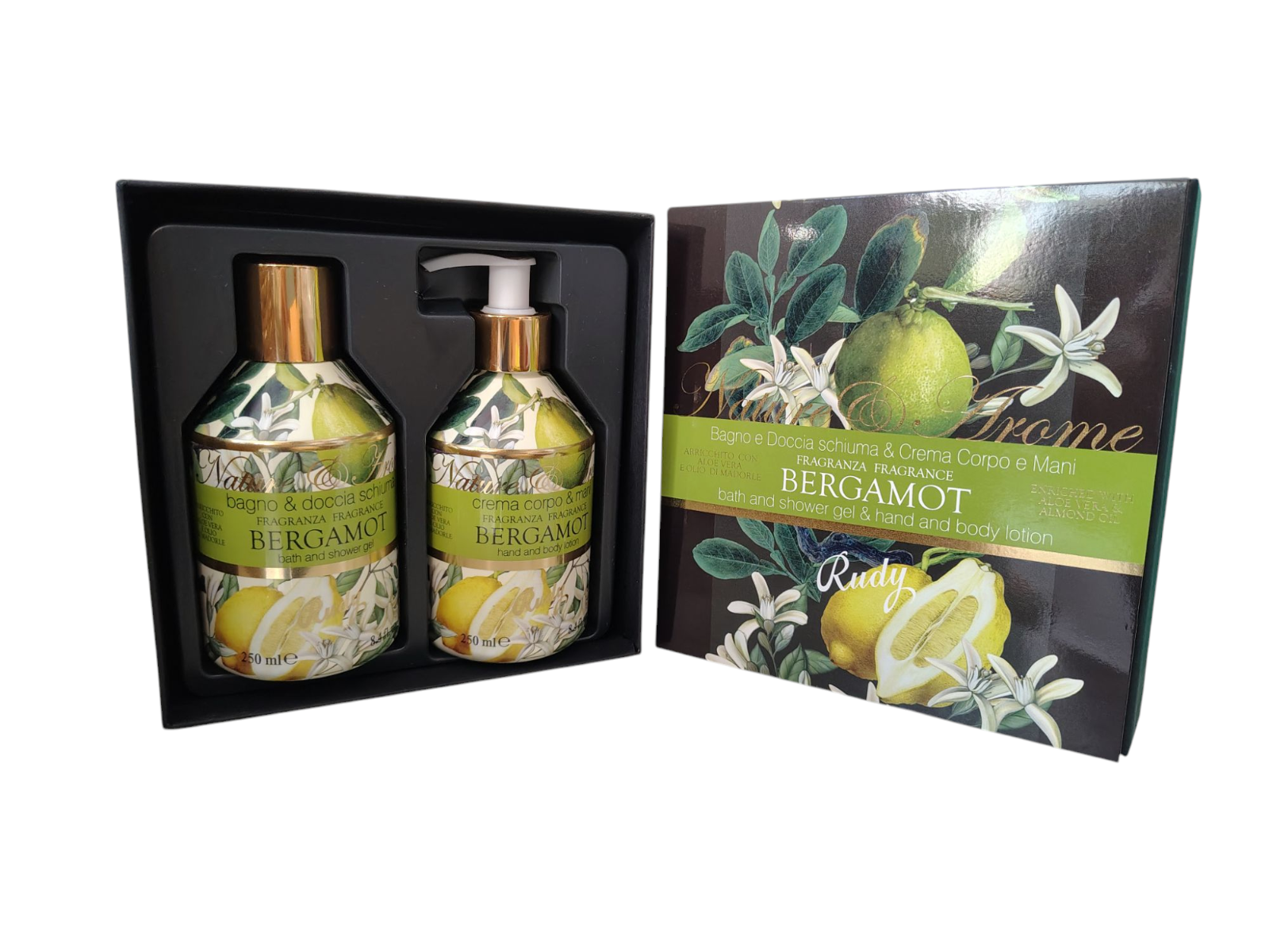 Rudy Confezione Bergamot  bagno doccia schiuma 250ml + crema corpo e mani 250ml