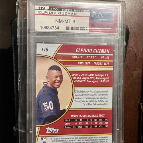 ELPIDIO GUZMAN RC 2001 Topps Reserva Sin Circular Rookie Auto 0209/1500 PSA 8 - Imagen 4 de 7