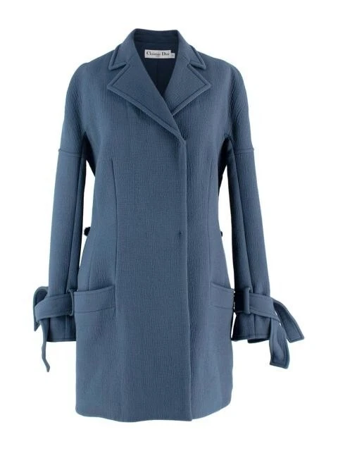 Manteau en laine ceinturé bleu Christian Dior Uk14/FR42