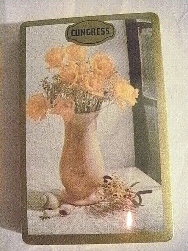 VINTAGE CONGRESS US PLAYING CARDS VASE STILL LIFE DOUBLE DECK CEL UTONE FINISH - Picture 2 of 10