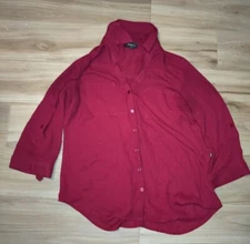 Amy Wear Red Front Button Blouse Size: M Polyester