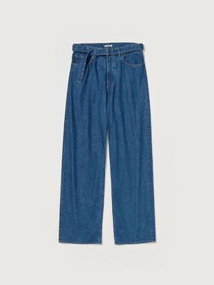 パンツ SELVEDGE LIGHT OZ DENIM BELTED PANTS Auralee Selvedge Light Oz Denim Belted Pants Medium Washed