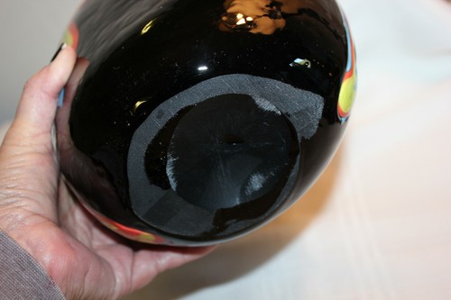 ART GLASS VASE Hand Blown 16" ~ Black w/ Yellow, Orange & Blue ~ EUC - Picture 6 of 6