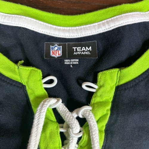 Ropa del equipo de la NFL Seahawks verde marino bloque de colores con cordones logotipo camisa grande - Imagen 2 de 7