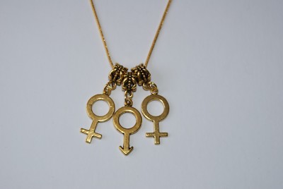 Gold Hotwife 'FMF' Female Male Female Threesome Euro Necklace Fetish Symbols