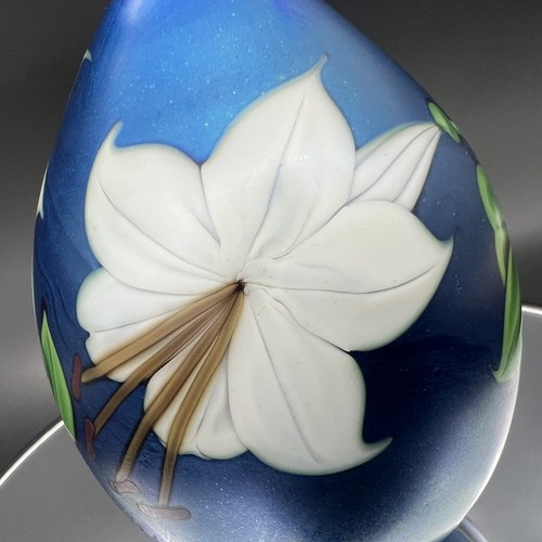 Orient & Flume Art Glass Egg Paperweight Signed Alexander White Lily 106/250 LE - Picture 9 of 16