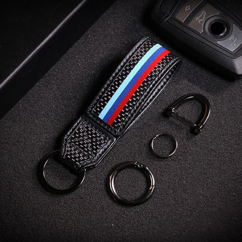 Carbon Fiber Car Key Fob Holder Keychain Key Ring For BMW M Sport E90