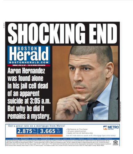 Aaron Hernandez Ex Patriots Suicide Boston Herald schockierendes Ende 4-20-17 - Bild 2 von 7
