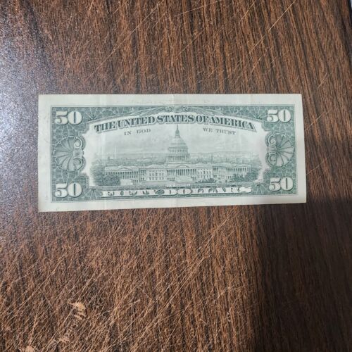 1988 - VINTAGE - SMALL FACE - U.S. FIFTY DOLLAR NOTE - $50 Bill - Picture 2 of 3