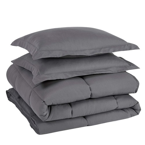 Chezmoi Collection 3-Piece Down Alternative Comforter Set (King, Gray) King - Picture 8 of 8
