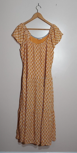 Knox Rose L Rüschen Flatter Flügelärmel Stufen Maxi Gold Navy Blau Geometrisch Boho