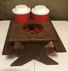 Vintage Redwood Picnic Table Condiment Set With Salt & Pepper - Ketchup Mustard — photo 2