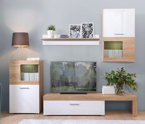 White Gloss Oak MODERN Living Room Furniture Set wall cabinet TV ... White Gloss Oak MODERN Living Room Furniture Set wall cabinet TV ...