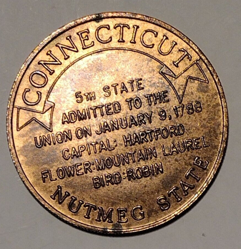 CONNECTICUT Cáscara de Bronce Juego de Aceite Ficha Estados de la Unión - Moneda Única - Imagen 3 de 4