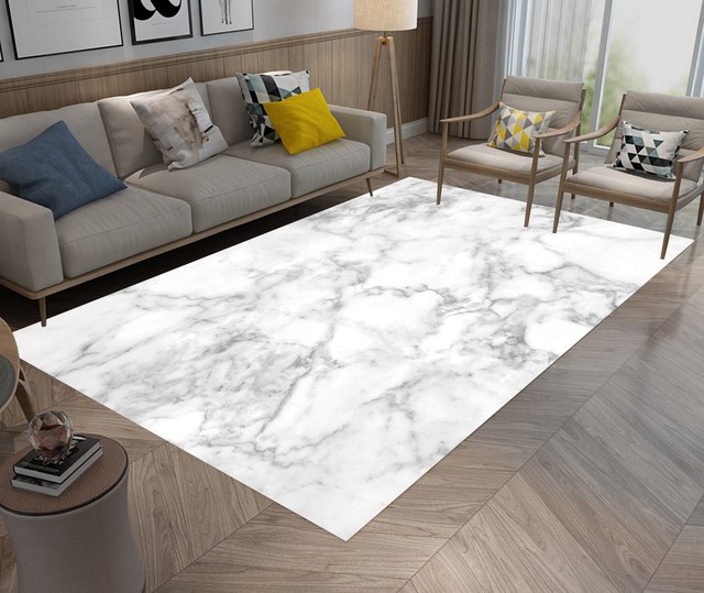 Floor Rug Mat White & Grey Marble Design Bedroom Carpet Living Room Area Rugs eBay