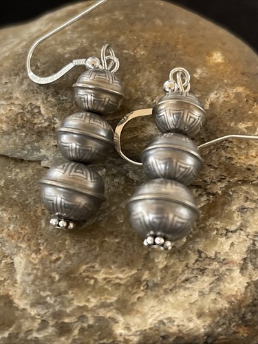 Indian Southwestern Sterling Silver Bead Earrings 1347 - Picture 2 of 10